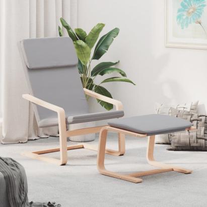 Scaun de relaxare cu taburet, gri deschis, textil GartenMobel Dekor