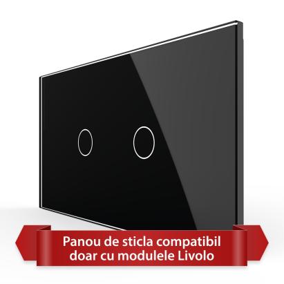 Panou Intrerupator Simplu + Simplu cu Touch LIVOLO din Sticla, Standard Italian - 4M SmartElectro IntelligentHouse