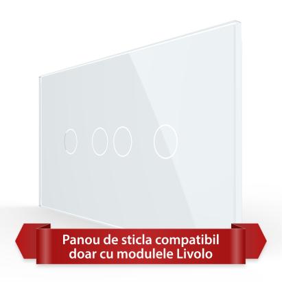 Panou Intrerupator Dublu + Dublu cu Touch LIVOLO din Sticla, Standard Italian - 4M SmartElectro IntelligentHouse