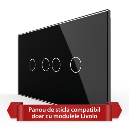 Panou Intrerupator Dublu + Dublu cu Touch LIVOLO din Sticla, Standard Italian - 4M SmartElectro IntelligentHouse