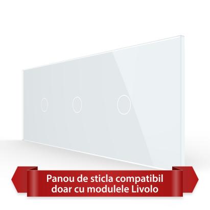 Panou Intrerupator Simplu + Simplu + Simplu cu Touch LIVOLO din Sticla, Standard Italian - 6/7M SmartElectro IntelligentHouse