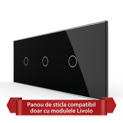 Panou Intrerupator Simplu + Simplu + Simplu cu Touch LIVOLO din Sticla, Standard Italian - 6/7M SmartElectro IntelligentHouse