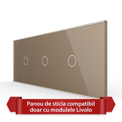 Panou Intrerupator Simplu + Simplu + Simplu cu Touch LIVOLO din Sticla, Standard Italian - 6/7M SmartElectro IntelligentHouse