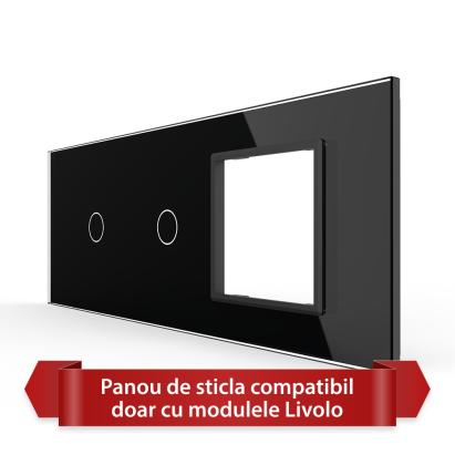 Panou Intrerupator Simplu + Simplu cu Priza LIVOLO din Sticla, Standard Italian - 6/7M SmartElectro IntelligentHouse