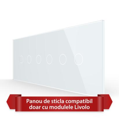 Panou Intrerupator Dublu + Dublu + Dublu cu Touch LIVOLO din Sticla, Standard Italian - 6/7M SmartElectro IntelligentHouse