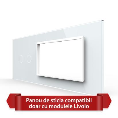 Panou Intrerupator Dublu cu 2 Prize LIVOLO din Sticla, Standard Italian - 6/7M SmartElectro IntelligentHouse