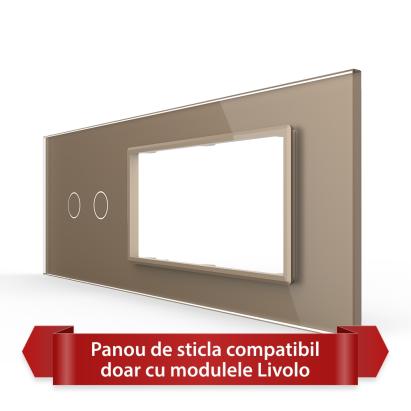 Panou Intrerupator Dublu cu 2 Prize LIVOLO din Sticla, Standard Italian - 6/7M SmartElectro IntelligentHouse