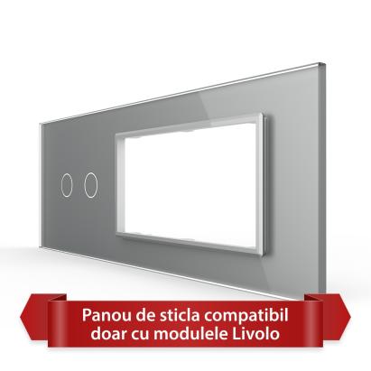 Panou Intrerupator Dublu cu 2 Prize LIVOLO din Sticla, Standard Italian - 6/7M SmartElectro IntelligentHouse