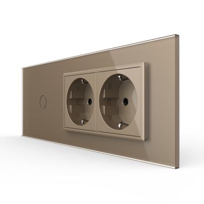 Intrerupator Simplu + 2 Prize LIVOLO cu Rama Din Sticla, Standard Italian, 6M SmartElectro IntelligentHouse