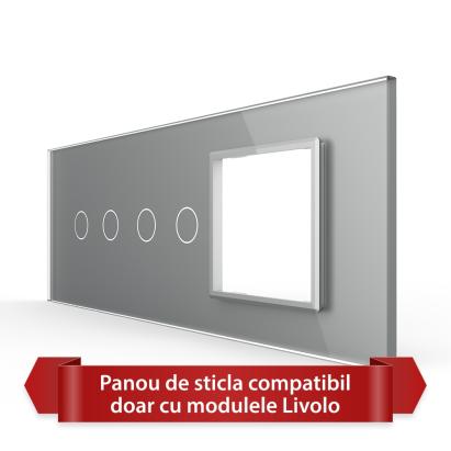 Panou Intrerupator Dublu + Dublu cu Priza LIVOLO din Sticla, Standard Italian - 6/7M SmartElectro IntelligentHouse