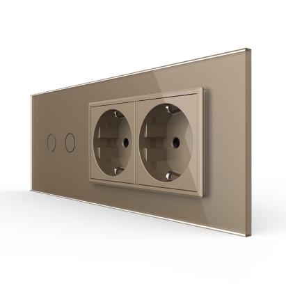 Intrerupator Dublu + 2 Prize LIVOLO cu Rama Din Sticla, Standard Italian, 6M SmartElectro IntelligentHouse