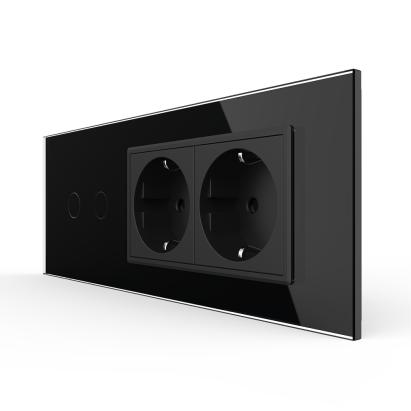 Intrerupator Dublu + 2 Prize LIVOLO cu Rama Din Sticla, Standard Italian, 6M SmartElectro IntelligentHouse