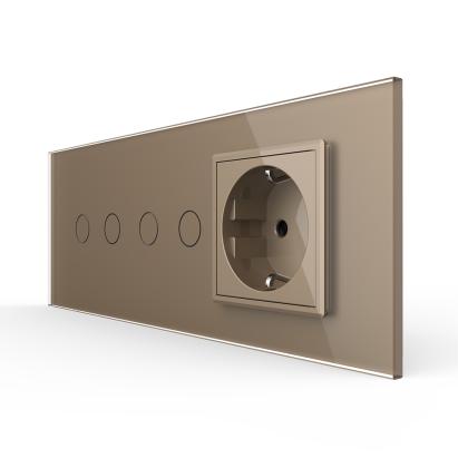 Intrerupator Dublu + Dublu + Priza LIVOLO cu Rama Din Sticla, Standard Italian, 6M SmartElectro IntelligentHouse