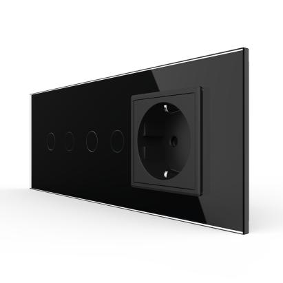 Intrerupator Dublu + Dublu + Priza LIVOLO cu Rama Din Sticla, Standard Italian, 6M SmartElectro IntelligentHouse