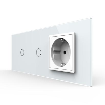 Intrerupator Simplu + Simplu + Priza LIVOLO cu Rama Din Sticla, Standard Italian, 6M SmartElectro IntelligentHouse