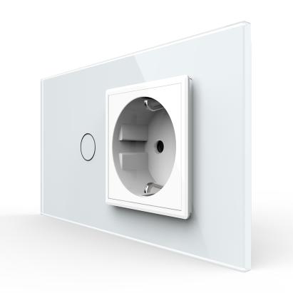 Intrerupator Simplu + Priza LIVOLO cu Rama Din Sticla, Standard Italian, 4M SmartElectro IntelligentHouse