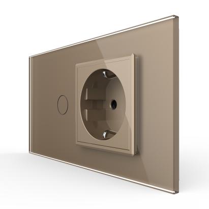 Intrerupator Simplu + Priza LIVOLO cu Rama Din Sticla, Standard Italian, 4M SmartElectro IntelligentHouse