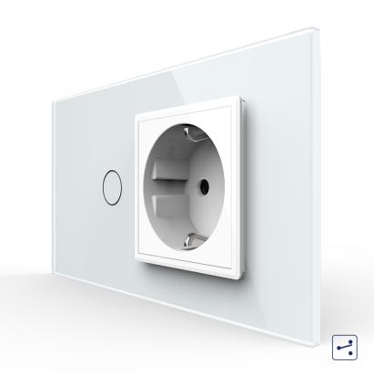 Intrerupator Simplu Cap Scara / Cruce + Priza LIVOLO cu Rama Din Sticla, Standard Italian, 4M SmartElectro IntelligentHouse