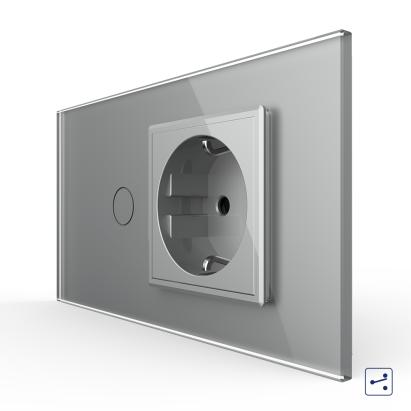 Intrerupator Simplu Cap Scara / Cruce + Priza LIVOLO cu Rama Din Sticla, Standard Italian, 4M SmartElectro IntelligentHouse