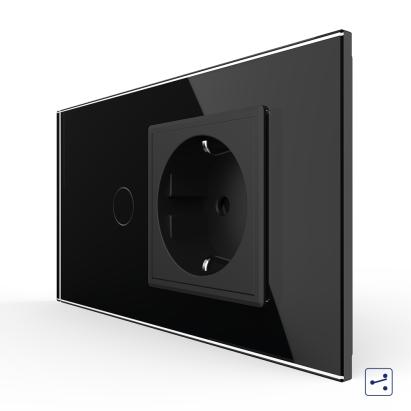 Intrerupator Simplu Cap Scara / Cruce + Priza LIVOLO cu Rama Din Sticla, Standard Italian, 4M SmartElectro IntelligentHouse