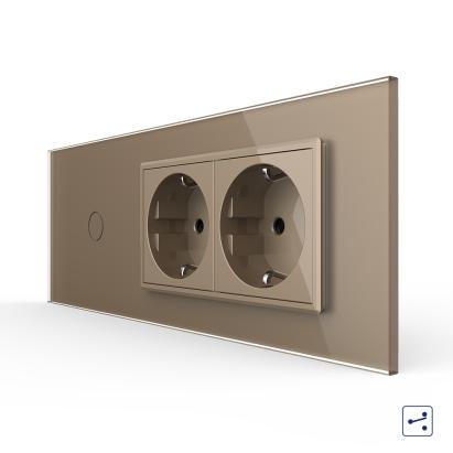Intrerupator Simplu Cap Scara / Cruce + 2 Prize LIVOLO cu Rama Din Sticla, Standard Italian, 6M SmartElectro IntelligentHouse