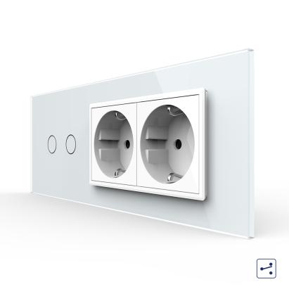 Intrerupator Dublu Cap Scara / Cruce + 2 Prize LIVOLO cu Rama Din Sticla, Standard Italian, 6M SmartElectro IntelligentHouse