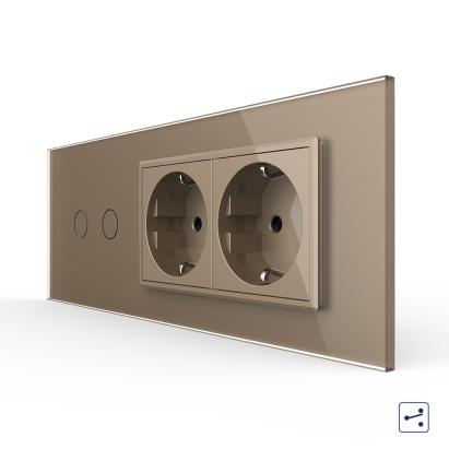 Intrerupator Dublu Cap Scara / Cruce + 2 Prize LIVOLO cu Rama Din Sticla, Standard Italian, 6M SmartElectro IntelligentHouse