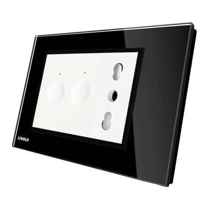 Intrerupator dublu + priza Livolo cu rama din sticla, Standard italian SmartElectro IntelligentHouse
