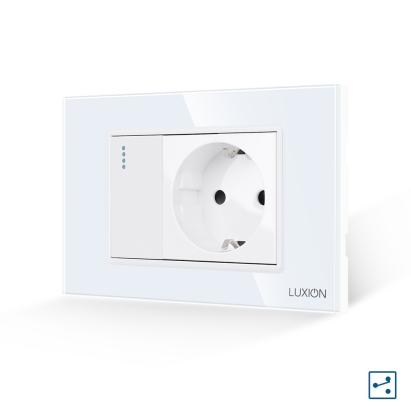 Intrerupator Simplu Cap Scara + Priza cu Rama din Sticla LUXION, Standard Italian, 3M SmartElectro IntelligentHouse
