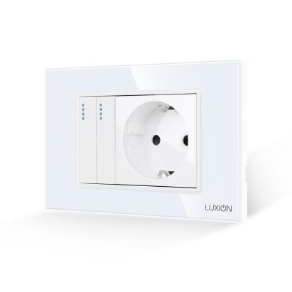 Intrerupator Dublu + Priza cu Rama din Sticla LUXION, Standard Italian, 3M SmartElectro IntelligentHouse