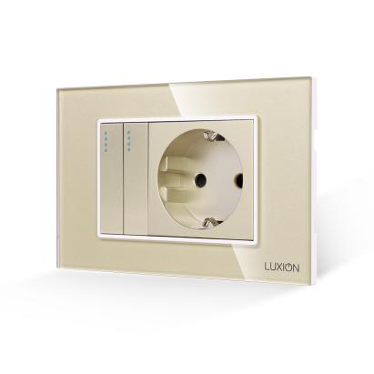 Intrerupator Dublu + Priza cu Rama din Sticla LUXION, Standard Italian, 3M SmartElectro IntelligentHouse