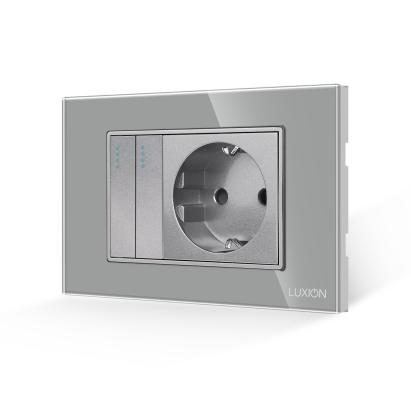 Intrerupator Dublu + Priza cu Rama din Sticla LUXION, Standard Italian, 3M SmartElectro IntelligentHouse