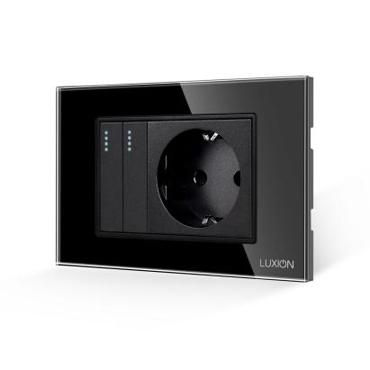 Intrerupator Dublu + Priza cu Rama din Sticla LUXION, Standard Italian, 3M SmartElectro IntelligentHouse