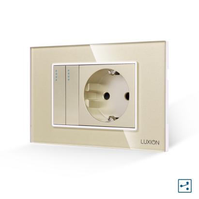 Intrerupator Dublu Cap Scara + Priza cu Rama din Sticla LUXION, Standard Italian, 3M SmartElectro IntelligentHouse