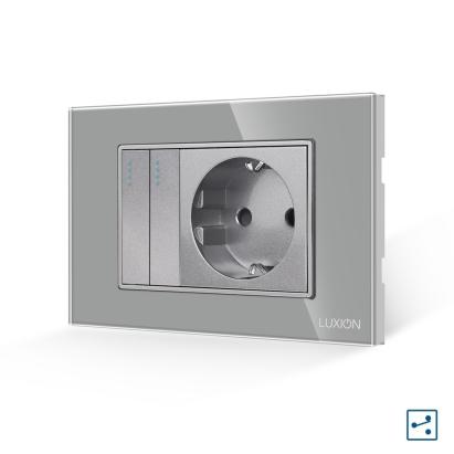 Intrerupator Dublu Cap Scara + Priza cu Rama din Sticla LUXION, Standard Italian, 3M SmartElectro IntelligentHouse
