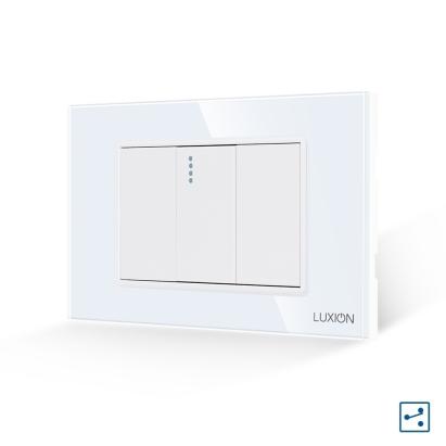 Intrerupator Simplu Cruce Mecanic 1M si 2 Taste False LUXION cu Rama din Sticla, Standard Italian, 3M SmartElectro IntelligentHouse