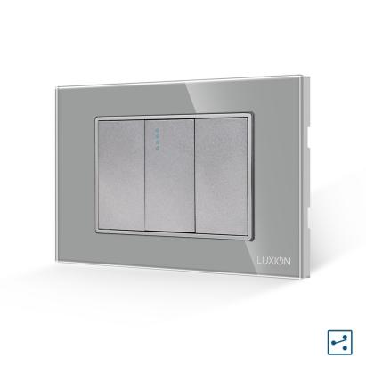 Intrerupator Simplu Cruce Mecanic 1M si 2 Taste False LUXION cu Rama din Sticla, Standard Italian, 3M SmartElectro IntelligentHouse