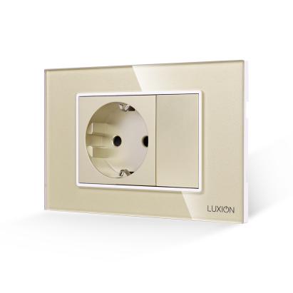 Priza Simpla si 1 Tasta Falsa cu Rama din Sticla LUXION, Standard Italian, 3M SmartElectro IntelligentHouse