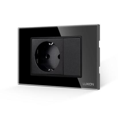 Priza Simpla si 1 Tasta Falsa cu Rama din Sticla LUXION, Standard Italian, 3M SmartElectro IntelligentHouse
