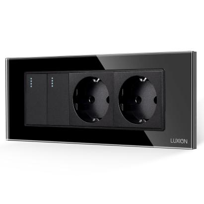 Intrerupator Dublu + 2 Prize cu Rama din Sticla LUXION, Standard Italian, 6M SmartElectro IntelligentHouse