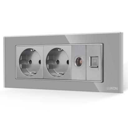 Priza Dubla Schuko + TV + Internet cu Rama din Sticla LUXION, Standard Italian, 6M SmartElectro IntelligentHouse
