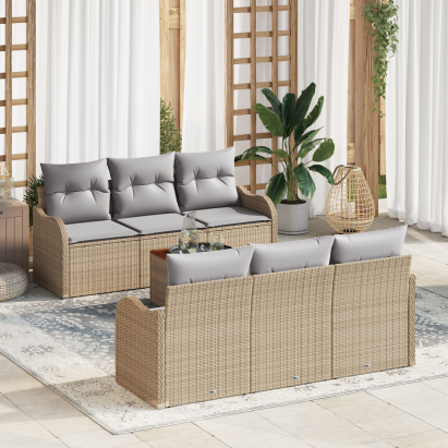 Set Sofa pentru Grădină  cu Perne Bej din Ratan Polimeric Acacia, Sofa pentru Grădină  cu 2 Locuri și Perne Bej din Ratan Polimeric GartenMobel Dekor