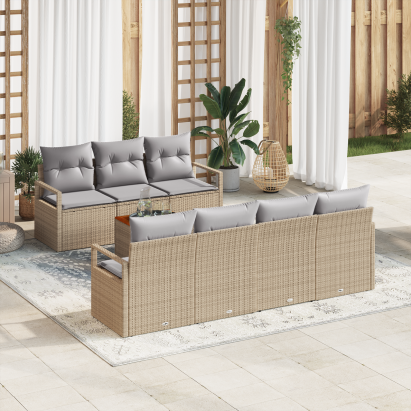 Set de Sofa pentru Grădină  cu Perne Bej Poli Ratan Acacia, Sofa de Grădină  pentru 2 Persoane cu Perne Bej Poli Ratan GartenMobel Dekor