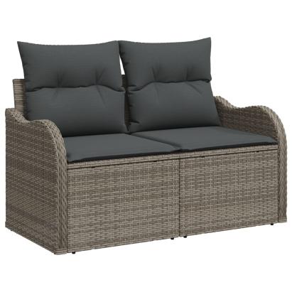 Set de Sofa pentru Grădină cu Perne 9 Piese Gri Poliratan,  Sofa pentru Grădină cu Depozitare & Perne 2 Locuri Gri Poliratan GartenMobel Dekor