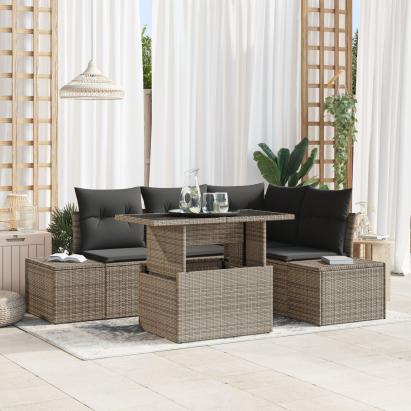 Set de canapea de grădină 5 piese cu perne Gri Ratan Poli GartenMobel Dekor