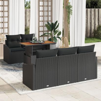 Set de canapele pentru grădină 6 piese cu perne Ratan Poly Negru GartenMobel Dekor
