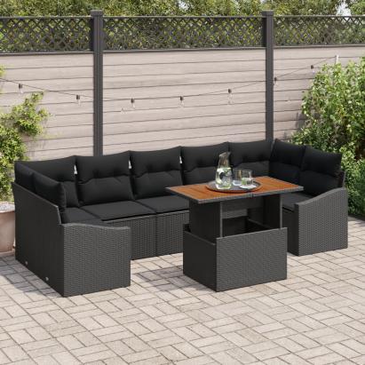 Set de canapea de grădină cu 8 piese cu perne Negru Ratan Sintetic GartenMobel Dekor