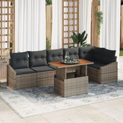 Set de 7 Piese de Sofa de Grădină cu Perne Gri Poliratan GartenMobel Dekor