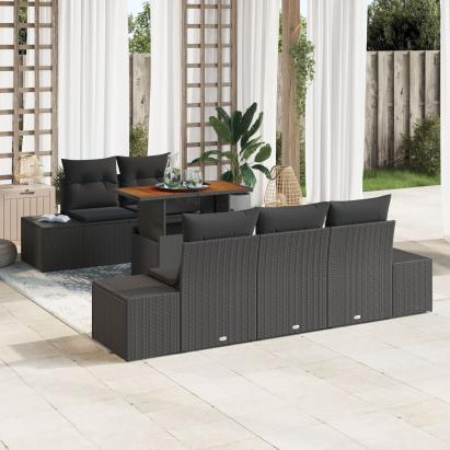 Set de Sofa de Grădină cu 6 piese și Perne Negru Poliratan GartenMobel Dekor