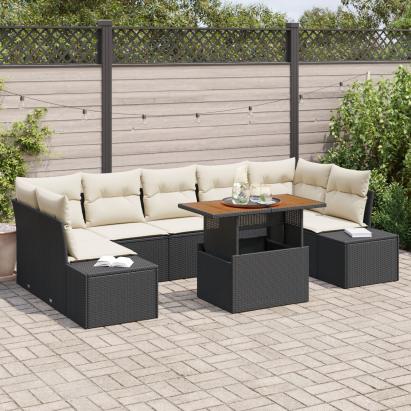 Set de canapele de grădină cu perne Ratan negru GartenMobel Dekor